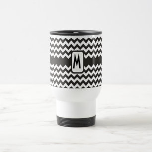 Monogram Zigzag Travel Mug: Black, White Chevrons Travel Mug