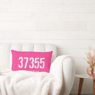 Monogram Zip Code Pink White Family Name Lumbar Cushion