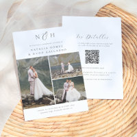 Monograma Código QR 3 Fotos Invitación de Boda