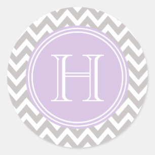 Monograma elegant lilac in chevrón gray classic round sticker