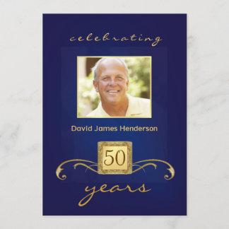Monogramed 50th Birthday Party Inivitations - Blue Invitation
