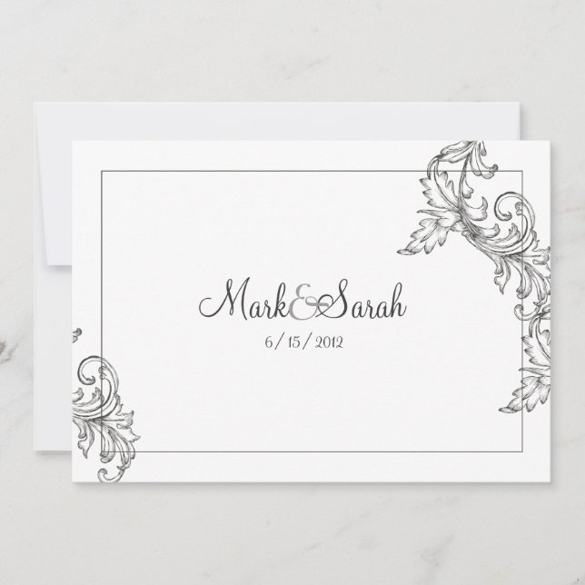 Monogramed Acanthus White & Black Invitation (Front)