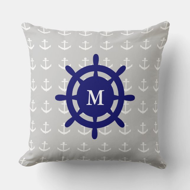 Monogramed Anchor Throw Pillow (Front)