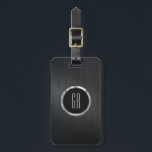 Monogramed Black Brushed Aluminium Texture 2 Luggage Tag<br><div class="desc">Monogrammed metallic black texture,  brushed aluminium look—customisable and optional monogram. Metallic silver accents This is not a metal but an image that looks metallic.</div>