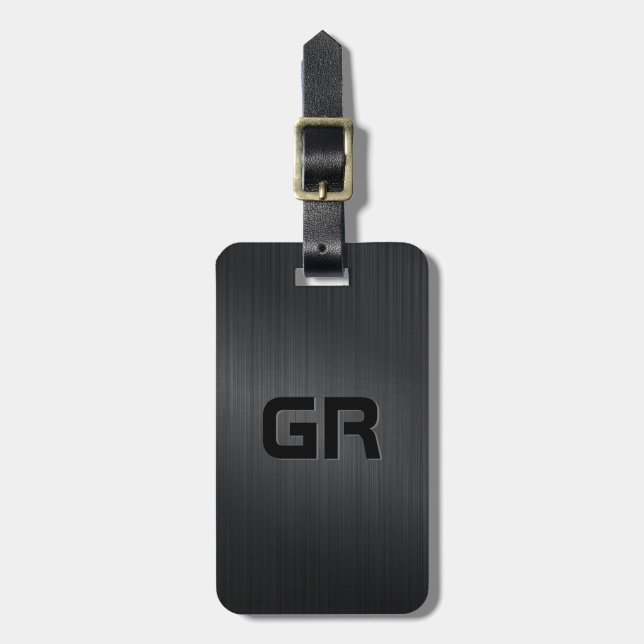 Monogramed Black Brushed Aluminium Texture 3 Luggage Tag (Front Vertical)