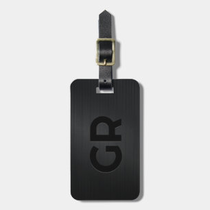 Monogramed Black Brushed Metallic Texture Luggage Tag