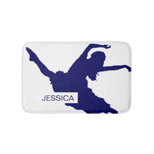 Monogramed Black Dancer Silhouette IllustrationBlu Bath Mat