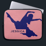Monogramed Black Dancer Silhouette IllustrationBlu Laptop Sleeve<br><div class="desc">Monogramed cute blue silhouette illustration of a female dancer in a dance move. If you need any help customising any of my designs,  contact ArtOnWear designer. Free text formatting with live help available by request.</div>
