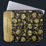 Monogramed black & Gold Damasks Pattern Laptop Sleeve<br><div class="desc">Monogrammed elegant black background (changeable to any colour) and gold tones floral damasks.</div>
