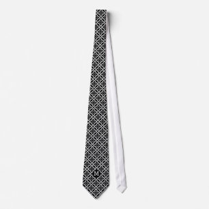 Monogramed Black & White Geometric Pattern Tie