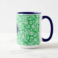 Monogramed Bright Green & White Floral Damasks 3