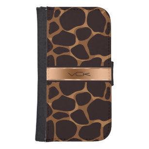 Monogramed Brown & Copper Leopard Animal Print Samsung S4 Wallet Case