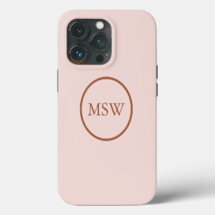 Monogramed circular border plain blush pink girly iPhone 13 pro case