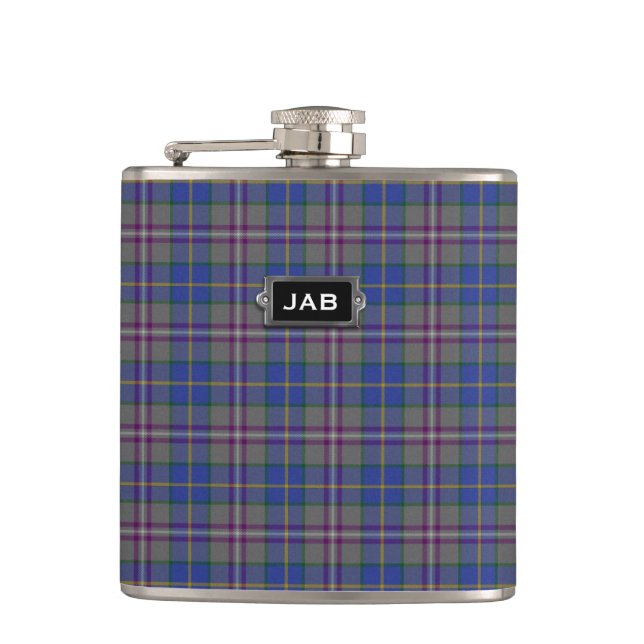 Monogramed Clan Baird Tartan Plaid Flask (Front)
