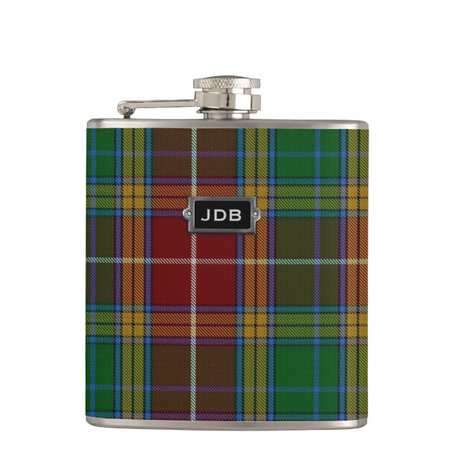 Monogramed Clan Baxter Tartan Plaid Flask (Front)