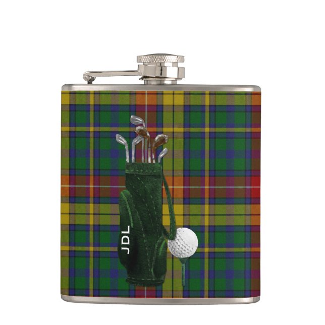 Monogramed Clan Buchanan Tartan Plaid Golf Flask (Front)