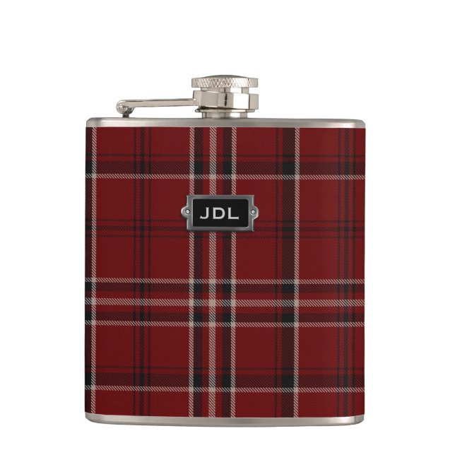 Monogramed Clan Lougheed Tartan Plaid Flask (Front)