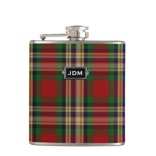 Monogramed Clan MacGill Tartan Plaid Flask (Front)