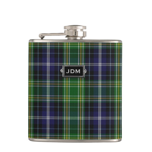 Monogramed Clan MacKellar Tartan Plaid Flask (Front)