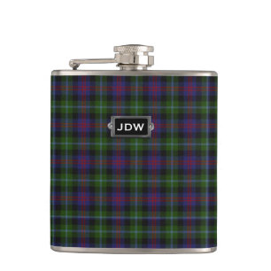 Monogramed Clan Wellington Tartan Plaid Flask