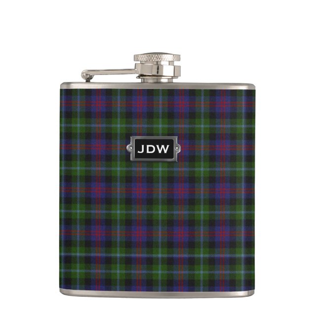 Monogramed Clan Wellington Tartan Plaid Flask (Front)
