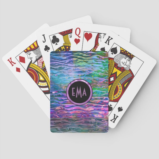 Monogramed Colourful Abstract Melting Glass Playing Cards (Back)