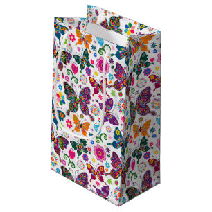 Monogramed Colourful Butterflies & Flowers Pattern Small Gift Bag