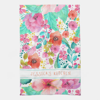 Monogramed Colourful WaterColor Floral Collage Tea Towel