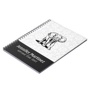Monogramed Cute Black Elephant Line Drawing Spiral Notebook