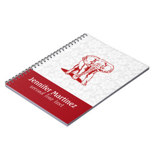 Monogramed Cute Dark Red Elephant Line Drawing Notebook