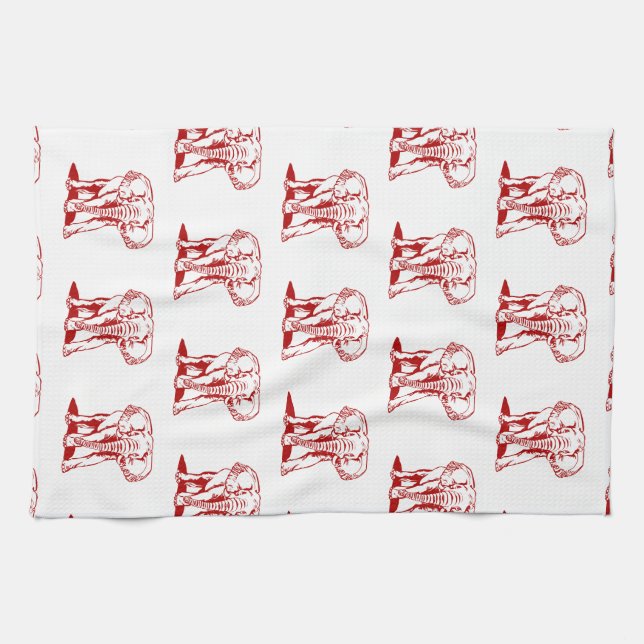 Monogramed Cute Dark Red Elephant Line Drawing Tea Towel (Horizontal)