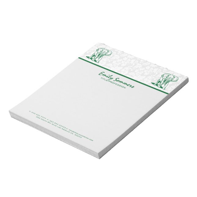 Monogramed Cute Hunter Green Elephant Line Drawing Notepad (Rotated)