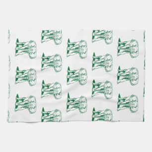 Monogramed Cute Hunter Green Elephant Line Drawing Tea Towel