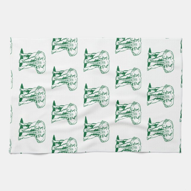Monogramed Cute Hunter Green Elephant Line Drawing Tea Towel (Horizontal)