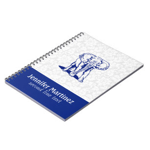 Monogramed Cute Navy Blue Elephant Line Drawing Spiral Notebook