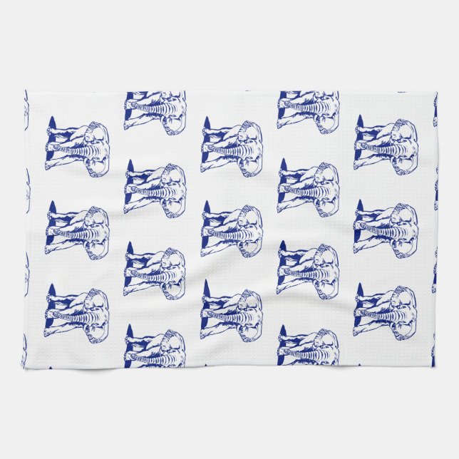 Monogramed Cute Navy Blue Elephant Line Drawing Tea Towel (Horizontal)