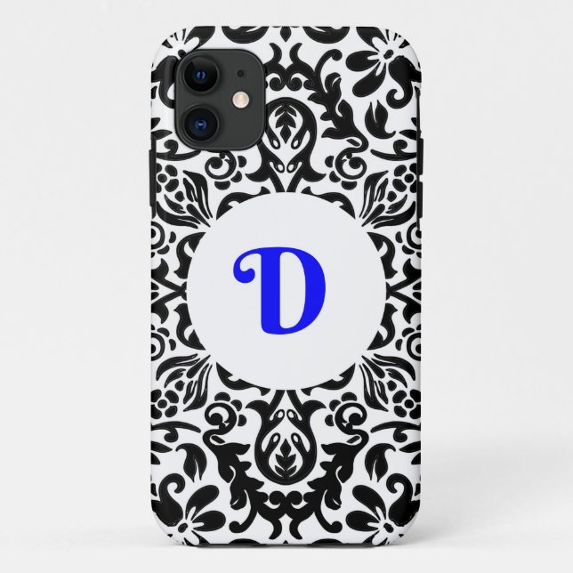Monogramed D blue, Black and White background Case-Mate iPhone Case (Back)