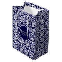 Monogramed Dark Blue & White Vintage Damasks 3
