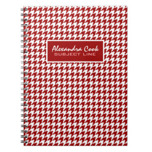 Monogramed Dark Red & White Houndstooth Pattern Spiral Notebook