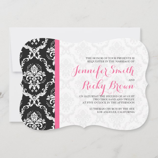 Monogramed Elegant Black & White Wedding  Invitation (Front)