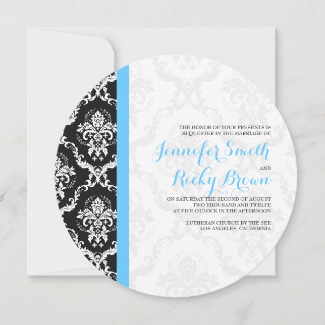 Monogramed Elegant Black & White Wedding  Invitation (Front)