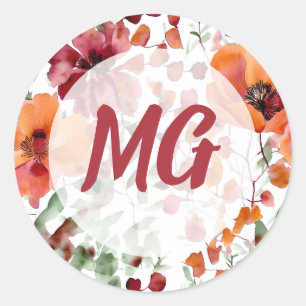 Monogramed Fall Floral  Classic Round Sticker