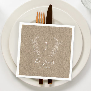 Monogramed family name personalised burlap rustic napkin