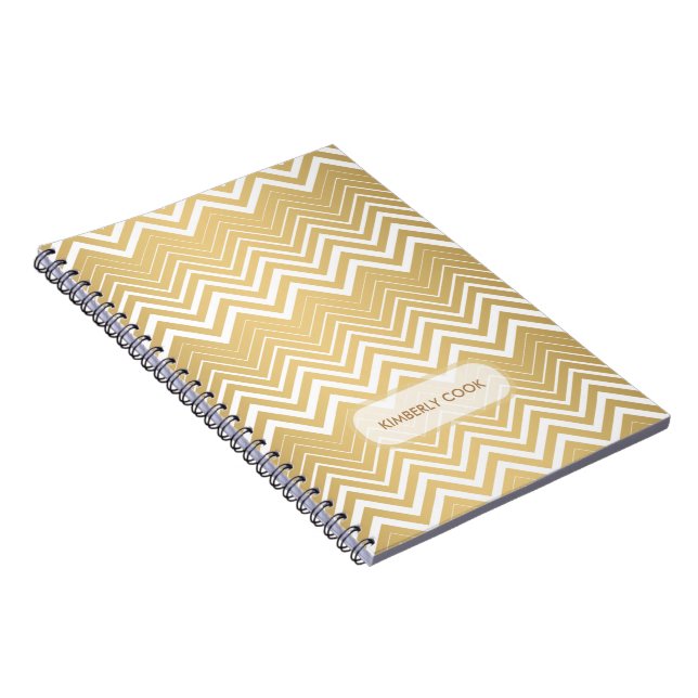 Monogramed Gold And White Zigzag Chevron Spiral Notebook (Right Side)