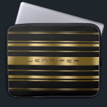 Monogramed Gold & Black Stripes Pattern Laptop Sleeve<br><div class="desc">Elegant gold and black stripes pattern. Customisable monogram. If you need any help customising any of my designs,  contact ArtOnWear designer. Free text formatting with live help available by request.</div>