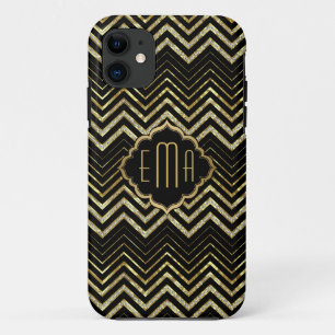 Monogramed Gold Glitter Zigzag Chevron Pattern Case-Mate iPhone Case