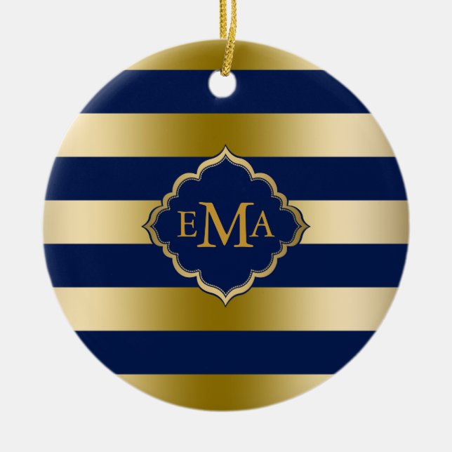 Monogramed Gold Stripes Geometric Pattern Ceramic Tree Decoration (Front)