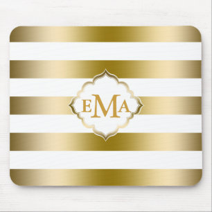 Monogramed Gold Stripes Geometric Pattern Mouse Pad