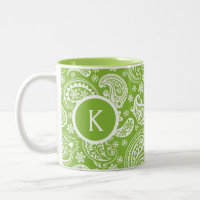 Monogramed Green & White Vintage Paisley