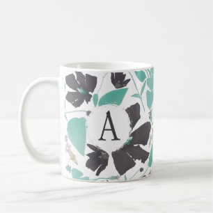 Monogramed Grey Mint Floral Stripe Design Coffee Mug